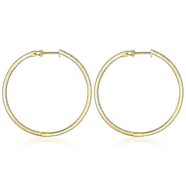 Gabriel & Co. EG13508Y45JJ 14K Yellow Gold French Pavé 50mm Round Inside Out Diamond Hoop Earrings