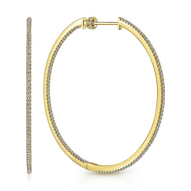 Gabriel & Co. EG13549Y45JJ 14K Yellow Gold French Pavé 50mm Round Inside Out Diamond Classic Hoop Earrings