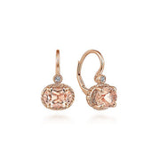 Gabriel & Co. EG13563K45MO 14K Rose Gold Oval Morganite and Diamond Leverback Earrings