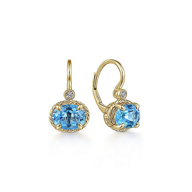 Gabriel & Co. EG13563Y45BT 14K Yellow Gold Oval Swiss Blue Topaz and Diamond Leverback Earrings