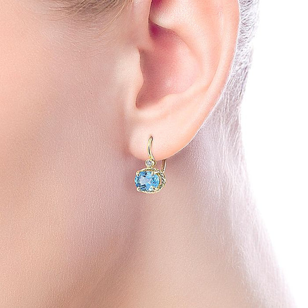 Gabriel & Co. EG13563Y45BT 14K Yellow Gold Oval Swiss Blue Topaz and Diamond Leverback Earrings