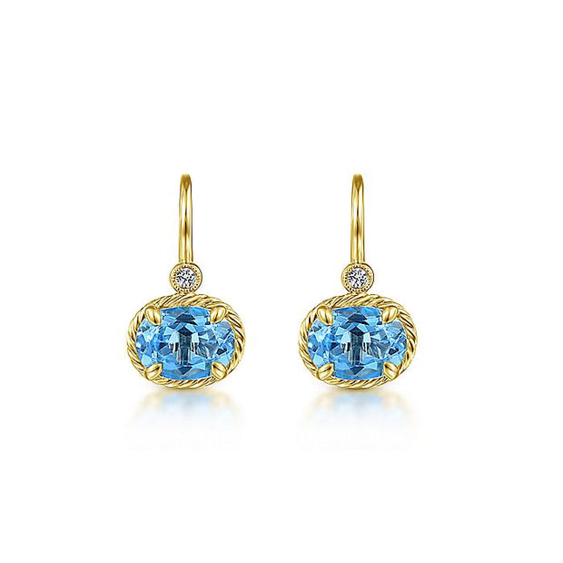 Gabriel & Co. EG13563Y45BT 14K Yellow Gold Oval Swiss Blue Topaz and Diamond Leverback Earrings