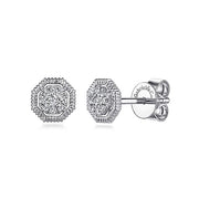 Gabriel & Co. EG13568W45JJ 14K White Gold Octagonal Pavé Diamond Stud Earrings