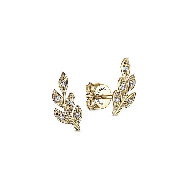 Gabriel & Co. EG13572Y45JJ 14K Yellow Gold Diamond Leaf Stud Earrings