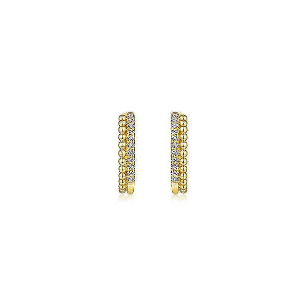 Gabriel & Co. EG13584Y45JJ 14K Yellow Gold Beaded Pavé 10mm Diamond Huggies