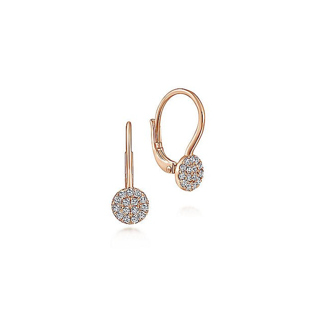 Gabriel & Co. EG13620K45JJ 14K Rose Gold Round Pavé Diamond Drop Earrings