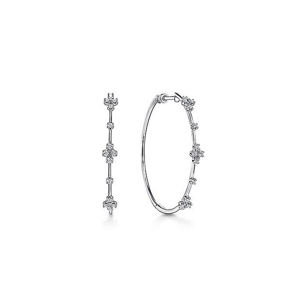 Gabriel & Co. EG13673W45JJ 14K White Gold Prong Set 40mm Round Classic Diamond Hoop Earrings