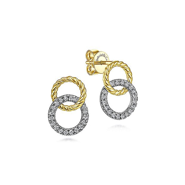Gabriel & Co. EG13830M45JJ 14K Yellow-White Gold Open Circle Twisted Rope and Diamond Stud Earrings