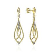 Gabriel & Co. EG13950Y45JJ 14K Yellow Gold Open Twisted Rope Drop Earrings with Diamond Accents
