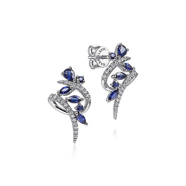 Gabriel & Co. EG13952W45SA 14K White Gold Twisted Abstract Sapphire and Diamond Stud Earrings