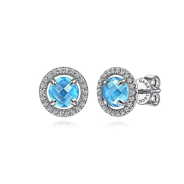 Gabriel & Co. EG13961W45BT 14K White Gold Round Blue Topaz Floating Diamond Halo Stud Earrings
