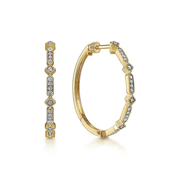 Gabriel & Co. EG13964Y45JJ Vintage Inspired 14K Yellow Gold 30mm Classic Diamond Hoop Earrings