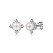 Gabriel & Co. EG14045W45PL 14K White Gold Pearl and Diamond Stud Earrings
