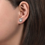 Gabriel & Co. EG14046W45PL 14K White Gold Pearl and Diamond J Stud Earrings