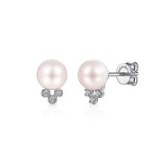 Gabriel & Co. EG14089W45PL 14K White Gold Pearl Post Earrings With Diamond Accents