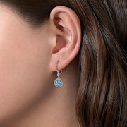 Gabriel & Co. EG14267W45BT 14K White Gold Round Blue Topaz and Diamond Halo Drop Earrings