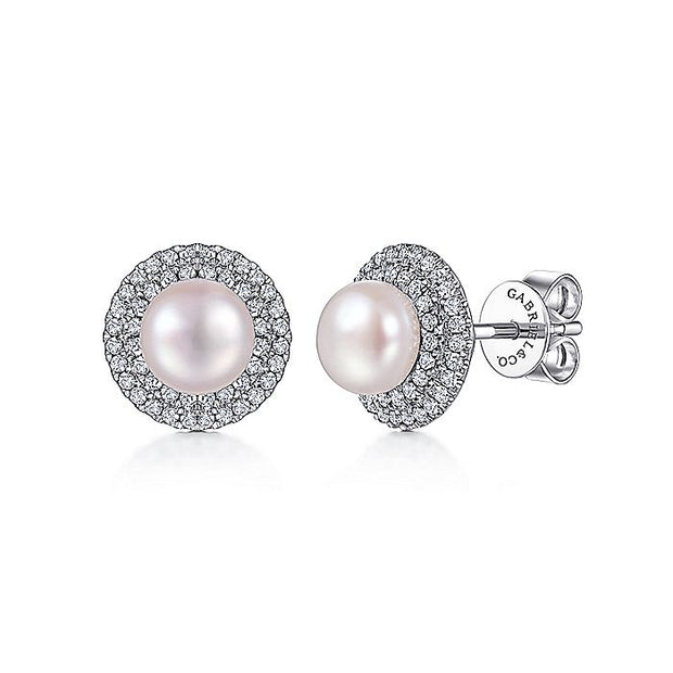 Gabriel & Co. EG14269W45PL 14K White Gold Diamond & Pearl Earrings