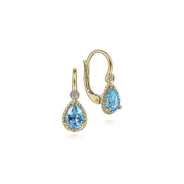 Gabriel & Co. EG14270Y45BT 14K Yellow Gold Diamond and Blue Topaz Earrings