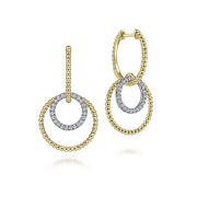 Gabriel & Co. EG14285M45JJ 14K White-Yellow Gold Bujukan Ball and Diamond Open Circle Huggie Drop Earrings