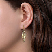 Gabriel & Co. EG14359Y4JJJ 14K Yellow Plain Gold Huggie Drop Leaf Earrings