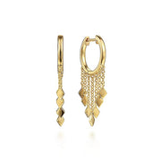 Gabriel & Co. EG14475Y4JJJ 14K Yellow Gold Huggie Earrings with Chain and Diamond Tassel Drops
