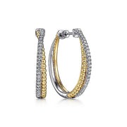 Gabriel & Co. EG14527M45JJ 14K White-Yellow Gold Diamond Bujukan Cris Cross Classic Hoop Earrings in size 33.5mm