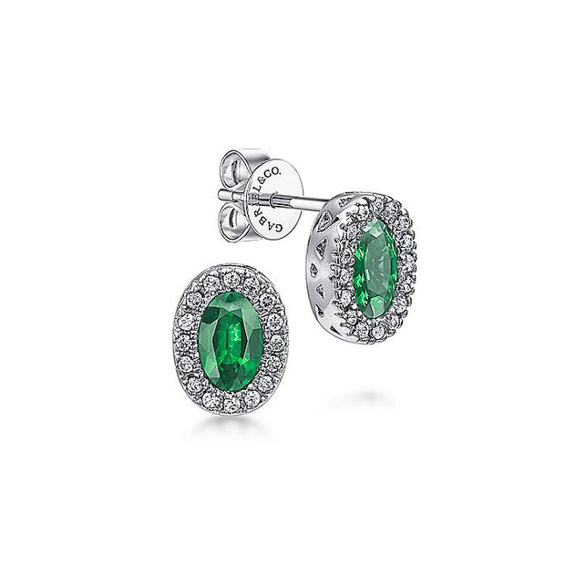 Gabriel & Co. EG9510W44EB 14K White Gold Oval Emerald and Diamond Halo Stud Earrings