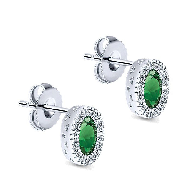 Gabriel & Co. EG9510W44EB 14K White Gold Oval Emerald and Diamond Halo Stud Earrings