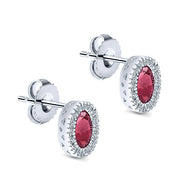 Gabriel & Co. EG9510W44RB 14K White Gold Oval Ruby and Diamond Halo Stud Earrings