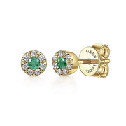 Gabriel & Co. EG9682Y45EA 14K Yellow Gold Emerald and Diamond Halo Stud Earrings