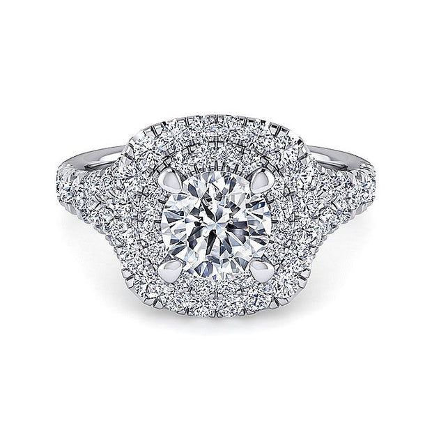 Gabriel & Co. ER10754R6W44JJ 14k White Gold Cushion Double Halo Round Diamond Engagement Ring