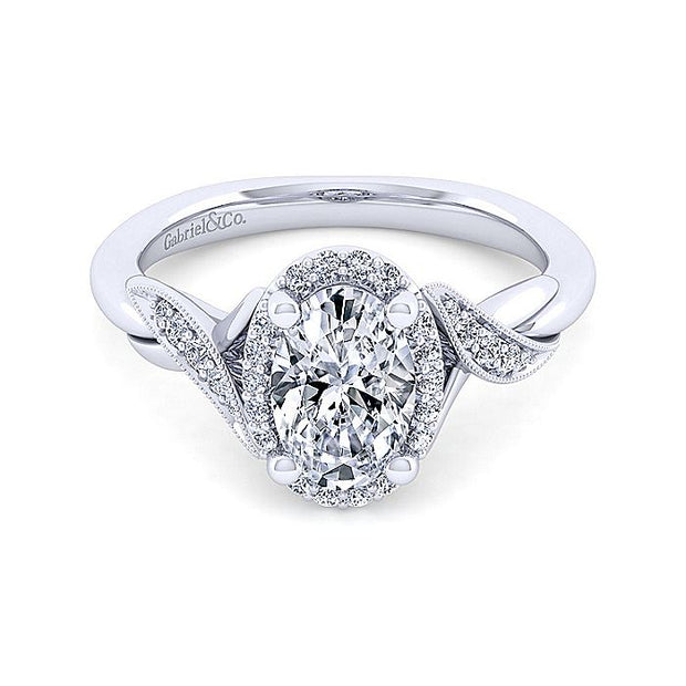 Gabriel & Co. ER11828O6W44JJ Vintage Inspired 14K White Gold Oval Halo Diamond Engagement Ring