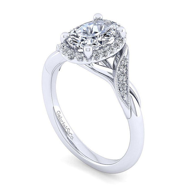 Gabriel & Co. ER11828O6W44JJ Vintage Inspired 14K White Gold Oval Halo Diamond Engagement Ring