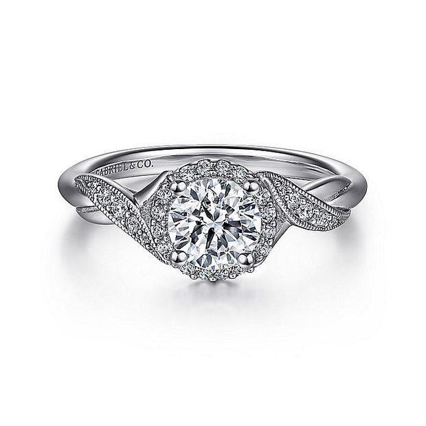 Gabriel & Co. ER11828R3W44JJ Vintage Inspired 14K White Gold Round Halo Diamond Engagement Ring