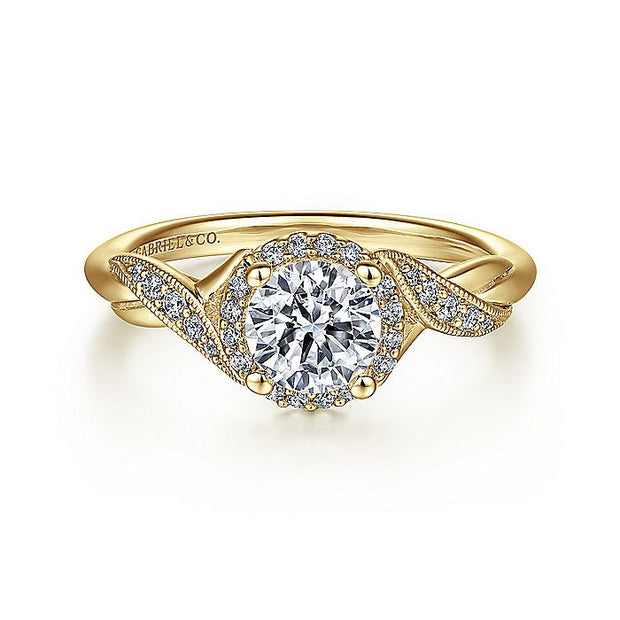 Gabriel & Co. ER11828R3Y44JJ Vintage Inspired 14K Yellow Gold Round Halo Diamond Engagement Ring