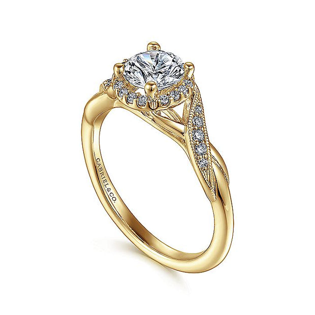 Gabriel & Co. ER11828R3Y44JJ Vintage Inspired 14K Yellow Gold Round Halo Diamond Engagement Ring