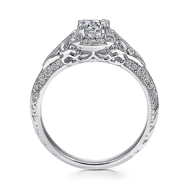 Gabriel & Co. ER11865R0W44JJ Unique 14K White Gold Vintage Inspired Diamond Halo Engagement Ring