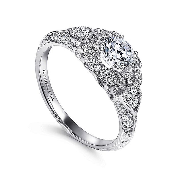 Gabriel & Co. ER11865R0W44JJ Unique 14K White Gold Vintage Inspired Diamond Halo Engagement Ring
