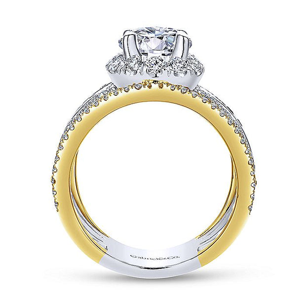 Gabriel & Co. ER12189R4M44SA 14K White-Yellow Gold Round Halo Sapphire and Diamond Engagement Ring