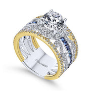 Gabriel & Co. ER12189R4M44SA 14K White-Yellow Gold Round Halo Sapphire and Diamond Engagement Ring