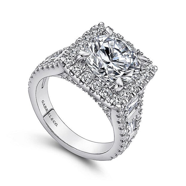 Gabriel & Co. ER12230W44JJ 14K White Gold Cushion Halo Round Diamond Engagement Ring