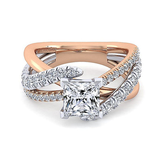 Gabriel & Co. ER12337S6T44JJ 14K White-Rose Gold Princess Cut Free Form Diamond Engagement Ring