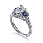 Gabriel & Co. ER12582O4W44SA 14K White Gold Oval Sapphire and Diamond Engagement Ring