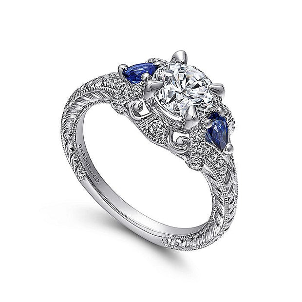 Gabriel & Co. ER12582R4W44SA 14K White Gold Round Sapphire and Diamond Engagement Ring