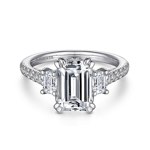 Gabriel & Co. ER14069E6W44JJ 14K White Gold Emerald Cut Three Stone Diamond Engagement Ring