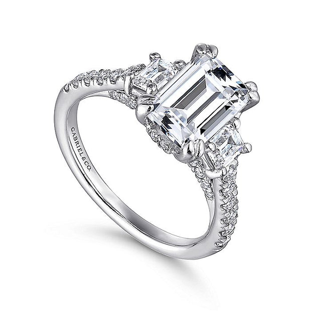 Gabriel & Co. ER14069E6W44JJ 14K White Gold Emerald Cut Three Stone Diamond Engagement Ring