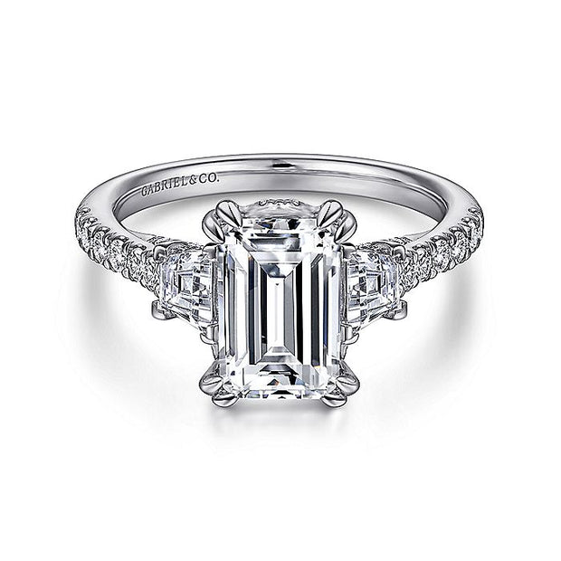Gabriel & Co. ER14070E6W44JJ 14K White Gold Emerald Cut Three Stone Diamond Engagement Ring