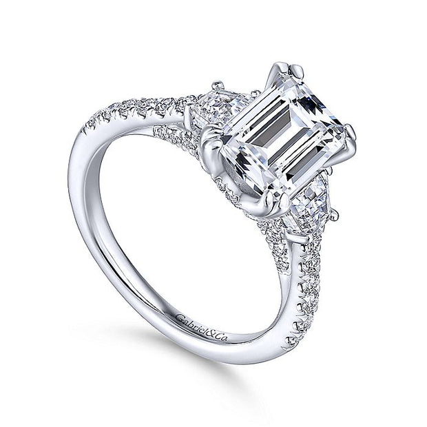 Gabriel & Co. ER14070E6W44JJ 14K White Gold Emerald Cut Three Stone Diamond Engagement Ring