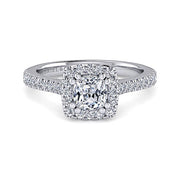 Gabriel & Co. ER14314W44JJ 14K White Gold Cushion Halo Diamond Engagement Ring