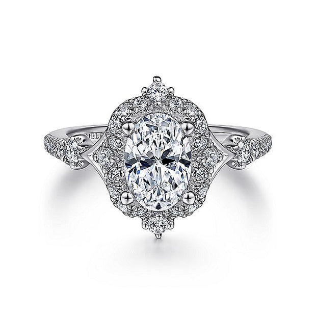 Gabriel & Co. ER14411O4W44JJ Unique 14K White Gold Vintage Inspired Oval Halo Diamond Engagement Ring
